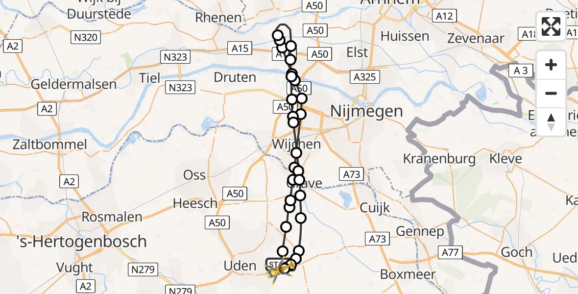 Vluchtroute Traumahelikopter Vliegbasis Volkel - Vliegbasis Volkel, 08 augustus 2022, 18:13