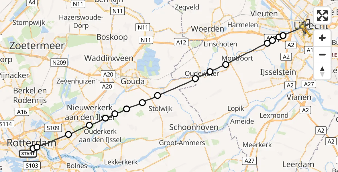 Vluchtroute Traumahelikopter Erasmus MC - Utrecht, 08 augustus 2022, 18:23