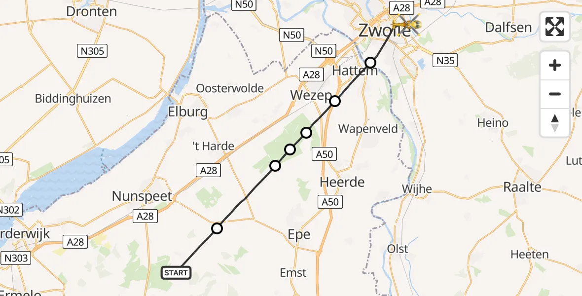 Vluchtroute Traumahelikopter Vierhouten - Zwolle, 08 augustus 2022, 18:47
