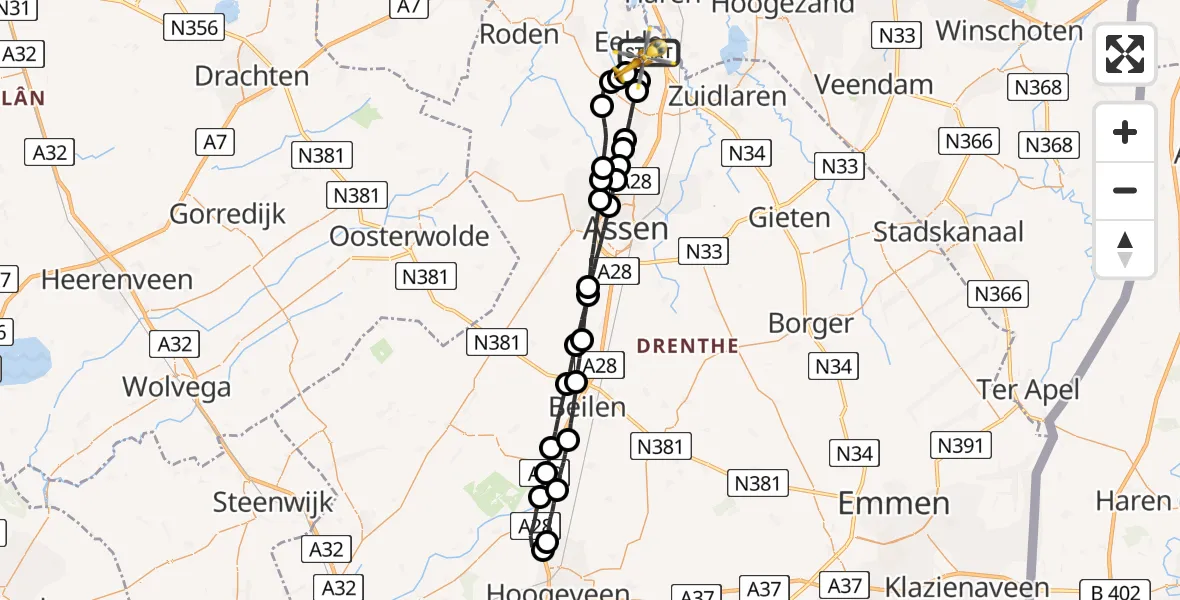 Vluchtroute Traumahelikopter Groningen Airport Eelde - Groningen Airport Eelde, 08 augustus 2022, 19:05