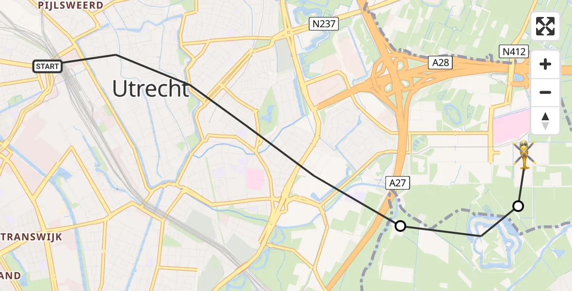Vluchtroute Traumahelikopter Utrecht - Universitair Medisch Centrum Utrecht, 08 augustus 2022, 19:38