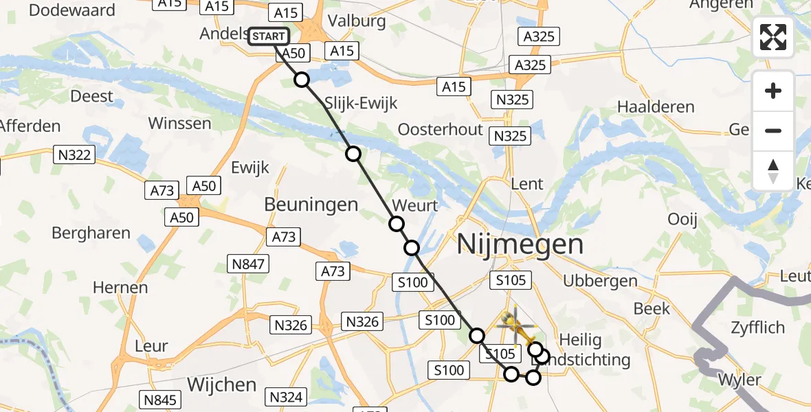Vluchtroute Traumahelikopter Herveld - Radboud Universitair Medisch Centrum, 08 augustus 2022, 22:56