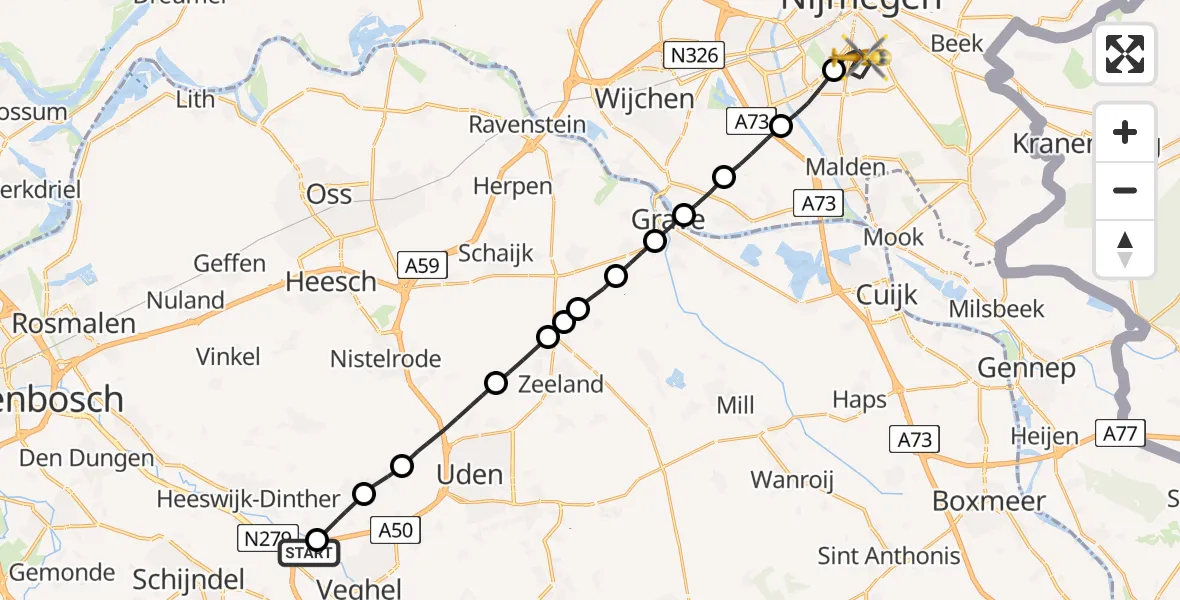 Vluchtroute Traumahelikopter Veghel - Radboud Universitair Medisch Centrum, 08 augustus 2022, 23:36