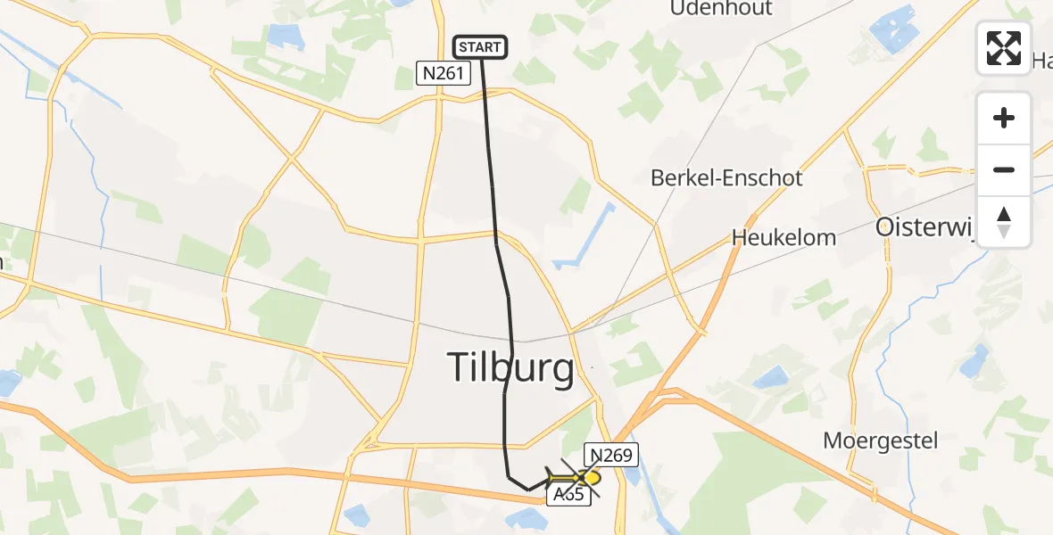 Routekaart van de vlucht: Lifeliner 3 naar Tilburg