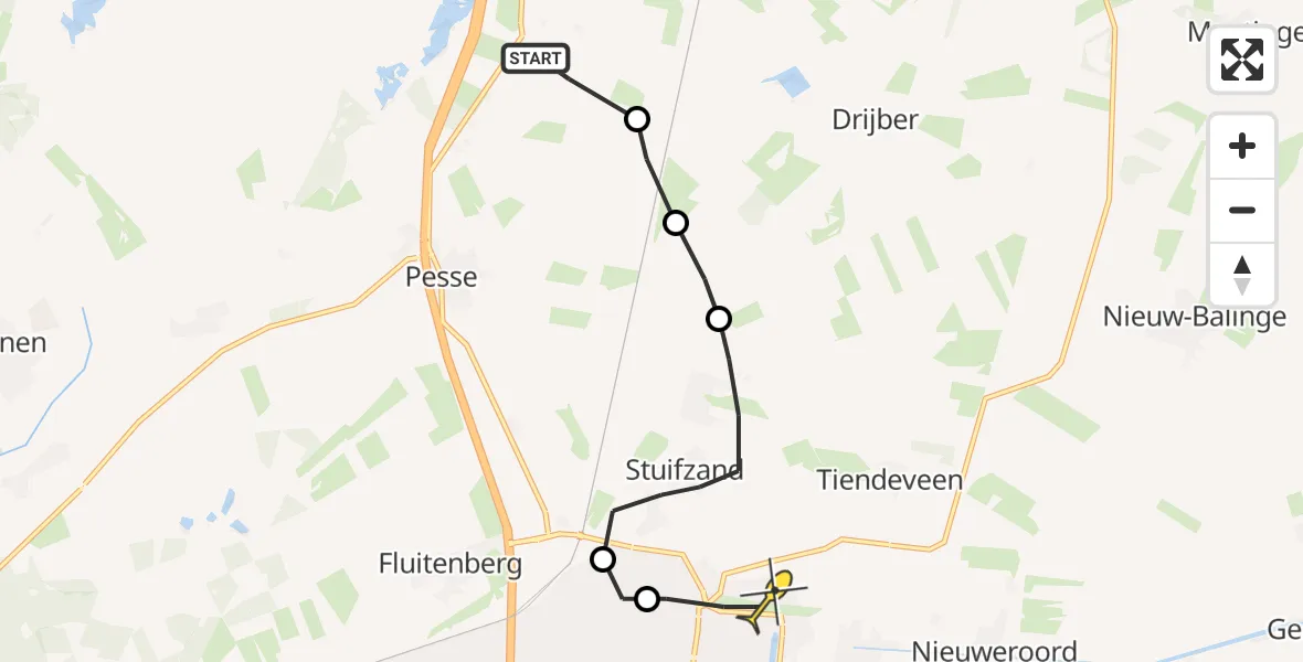 Routekaart van de vlucht: Politiehelikopter naar Vliegveld Hoogeveen