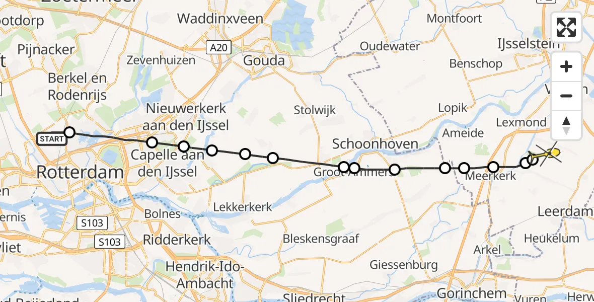 Routekaart van de vlucht: Lifeliner 2 naar Hei- en Boeicop