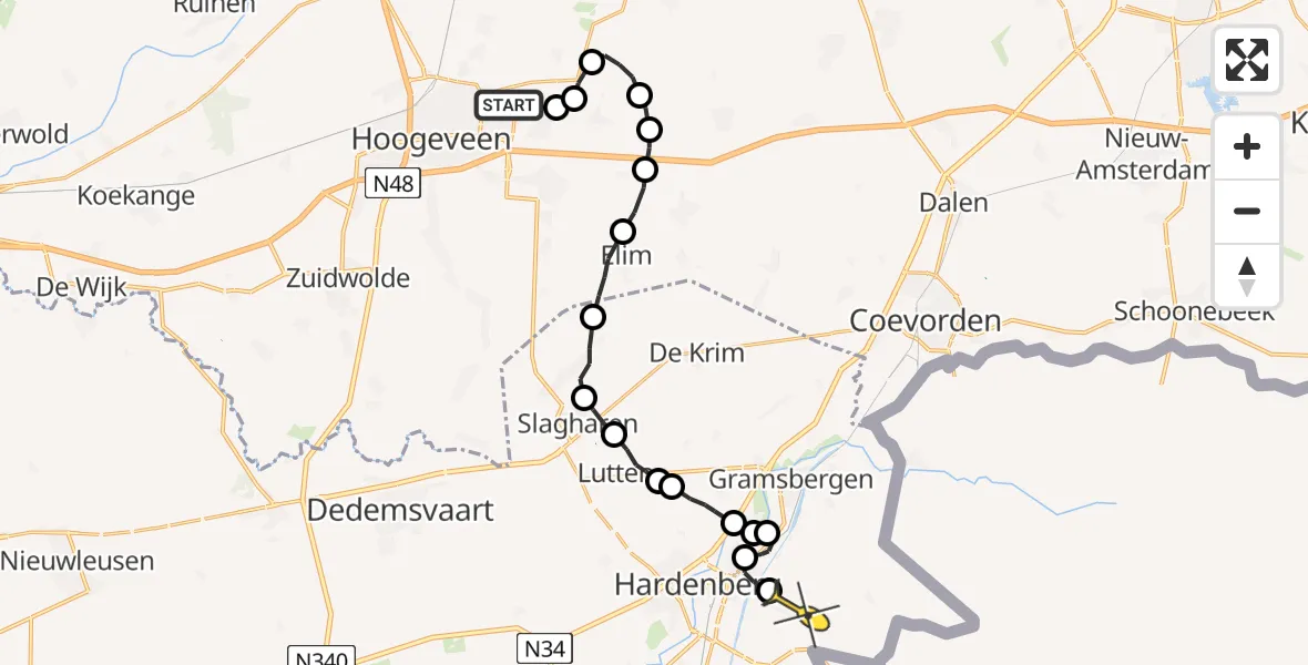 Routekaart van de vlucht: Politieheli naar Hoogenweg