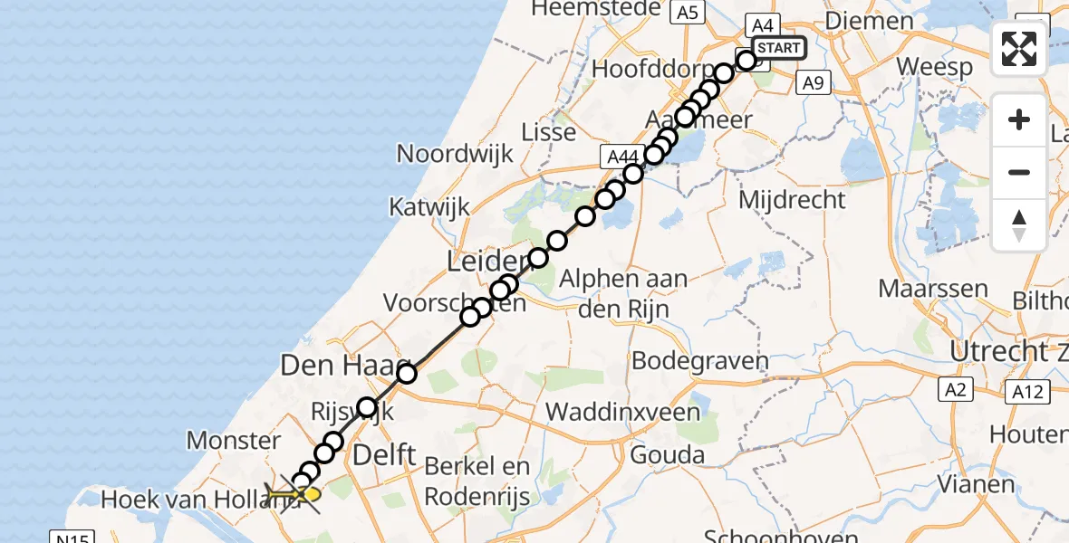 Routekaart van de vlucht: Lifeliner 1 naar De Lier