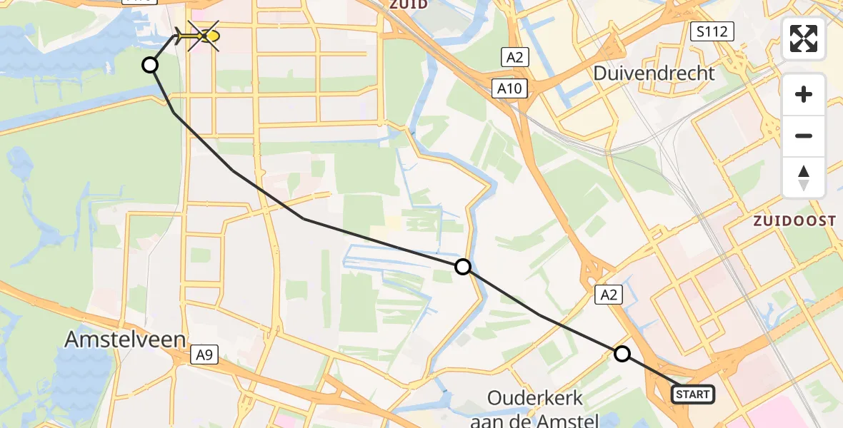 Routekaart van de vlucht: Lifeliner 1 naar VU Medisch Centrum Amsterdam