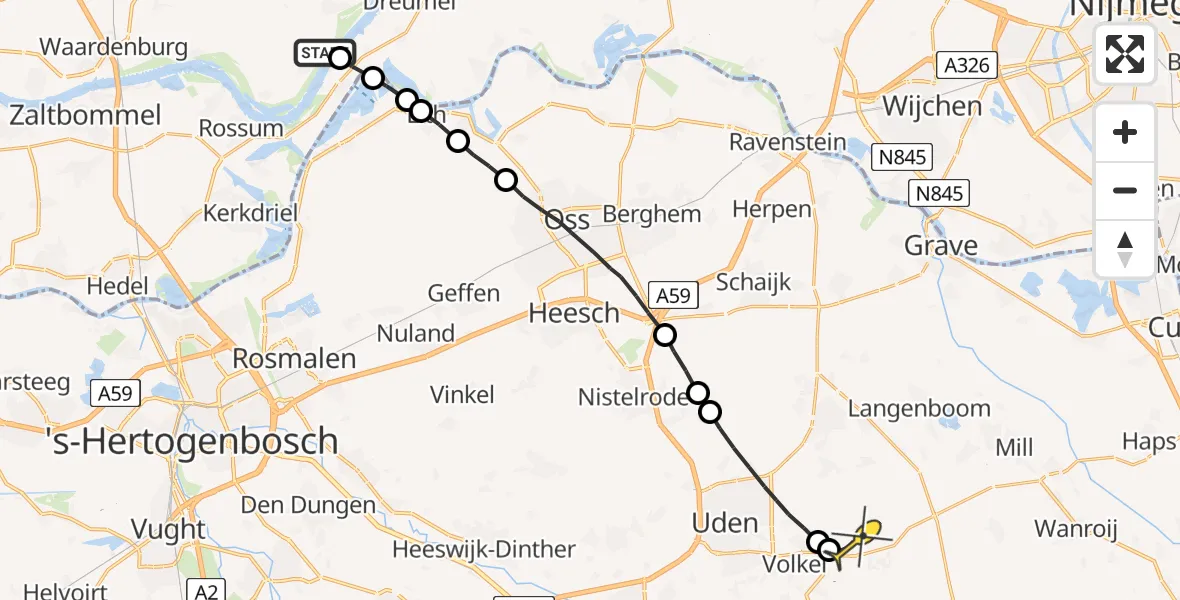 Routekaart van de vlucht: Lifeliner 3 naar Vliegbasis Volkel