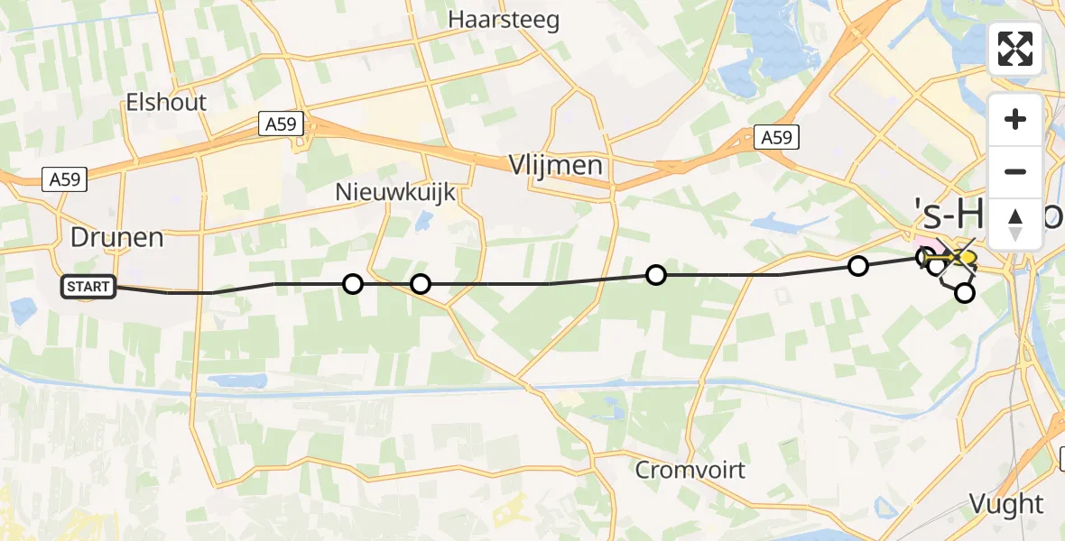 Routekaart van de vlucht: Lifeliner 3 naar 's-Hertogenbosch