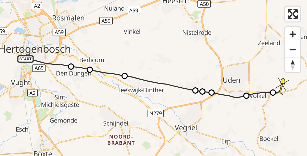 Routekaart van de vlucht: Lifeliner 3 naar Vliegbasis Volkel