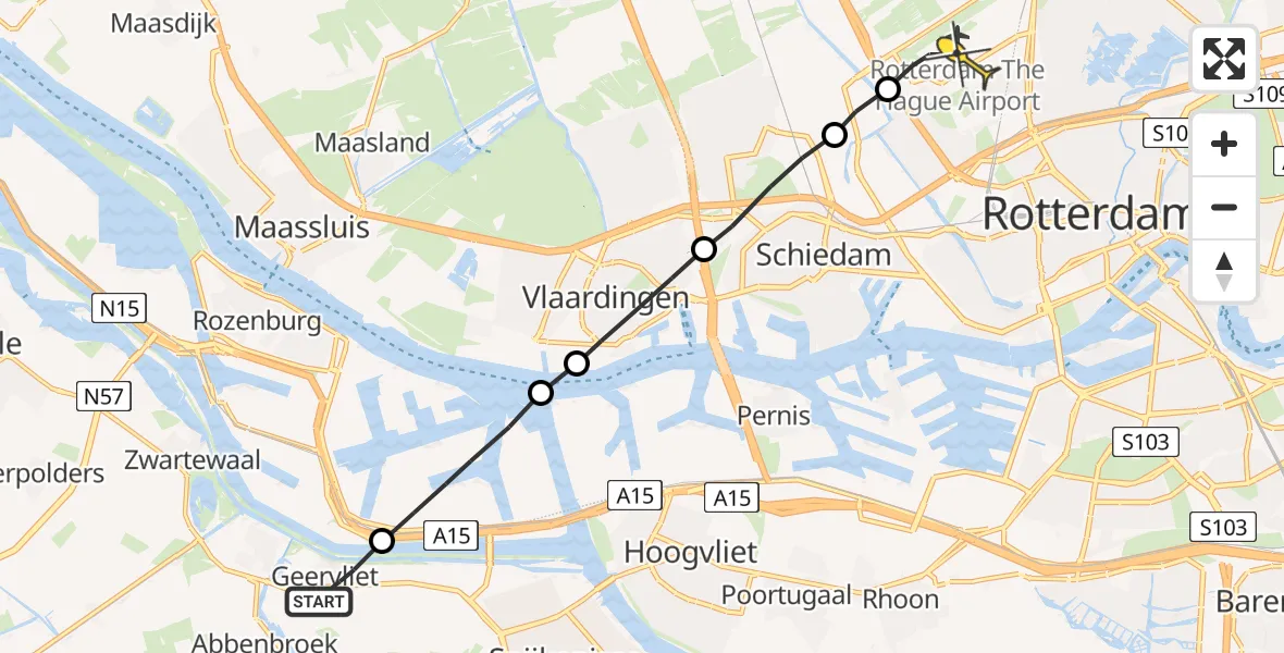 Routekaart van de vlucht: Lifeliner 2 naar Rotterdam The Hague Airport