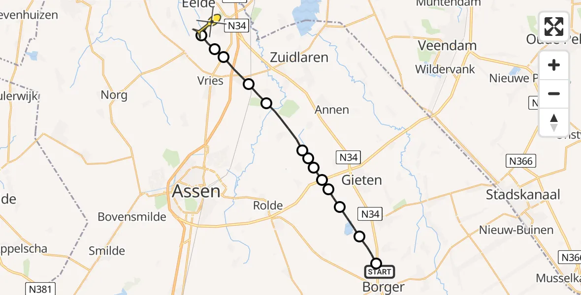 Routekaart van de vlucht: Lifeliner 4 naar Groningen Airport Eelde