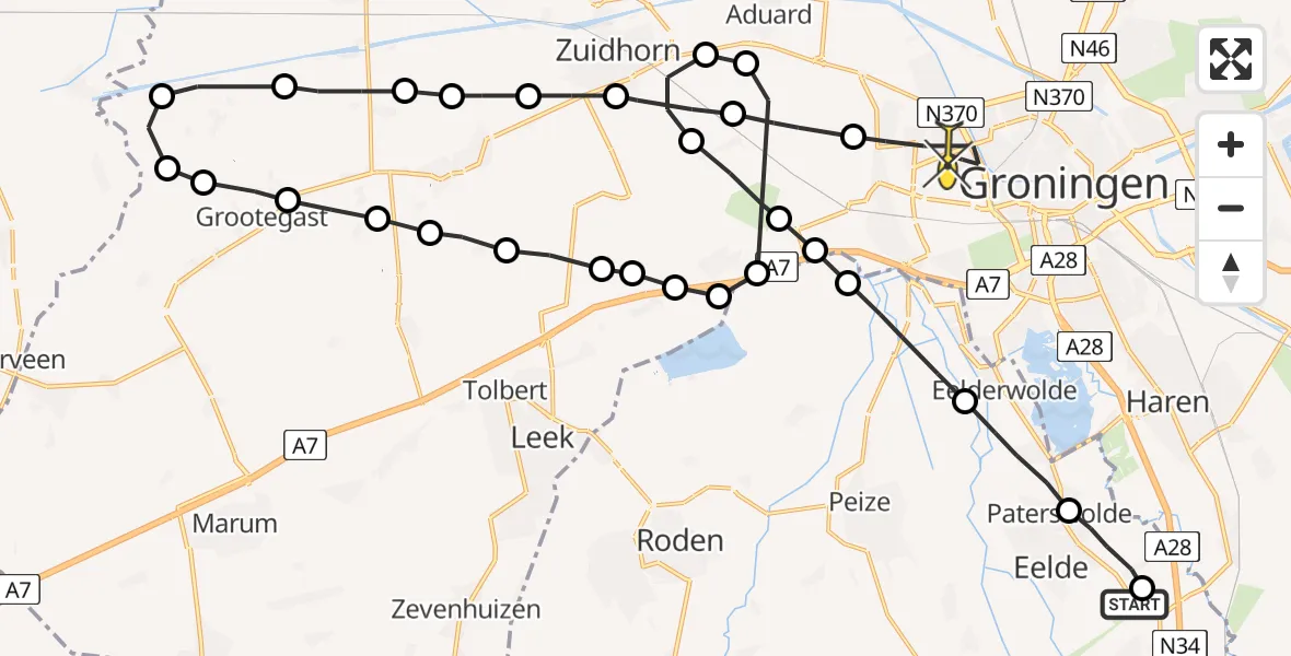 Routekaart van de vlucht: Lifeliner 4 naar Groningen