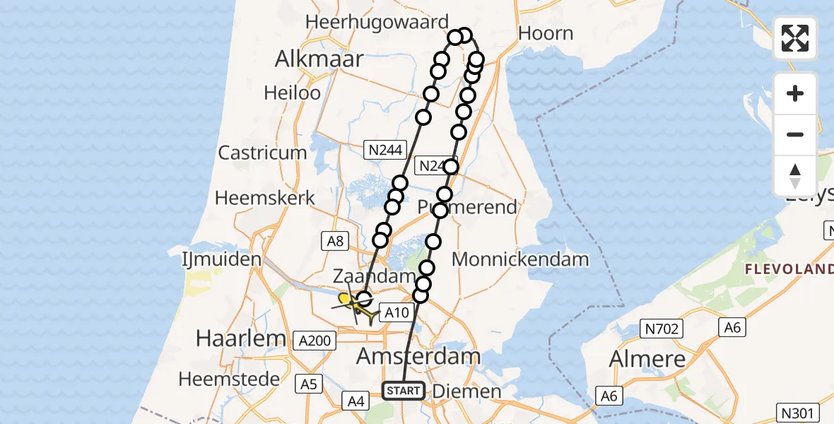 Routekaart van de vlucht: Lifeliner 1 naar Amsterdam Heliport