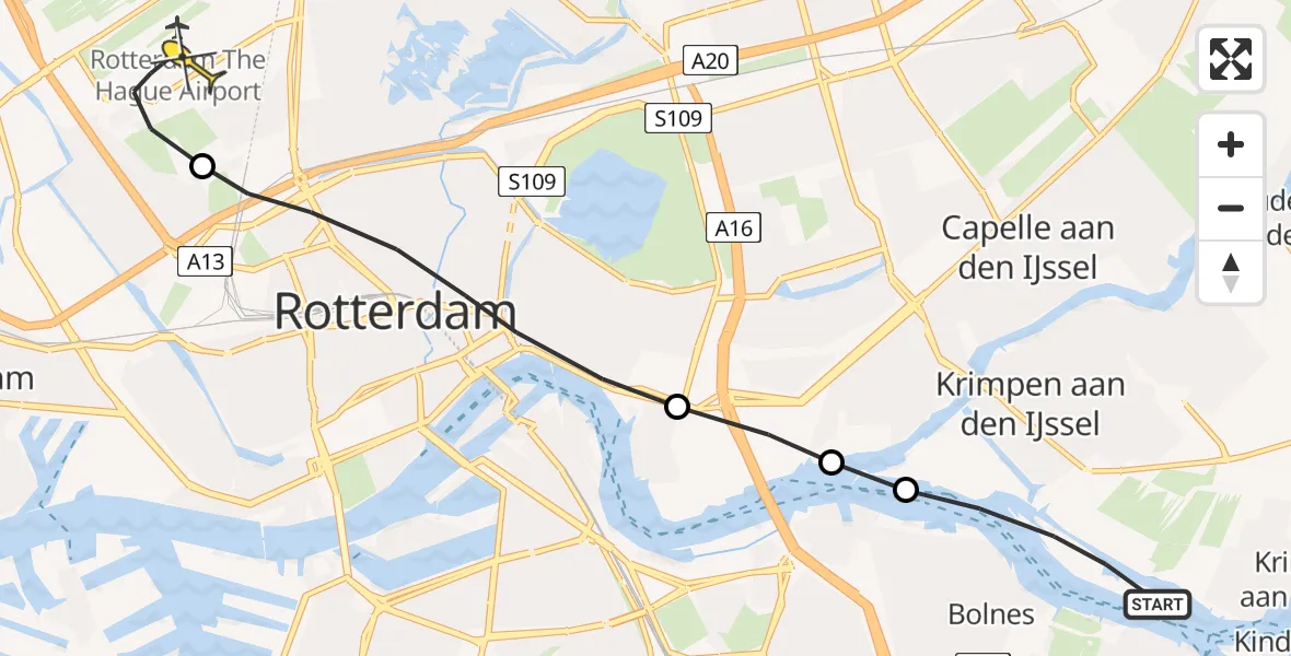 Routekaart van de vlucht: Lifeliner 2 naar Rotterdam The Hague Airport