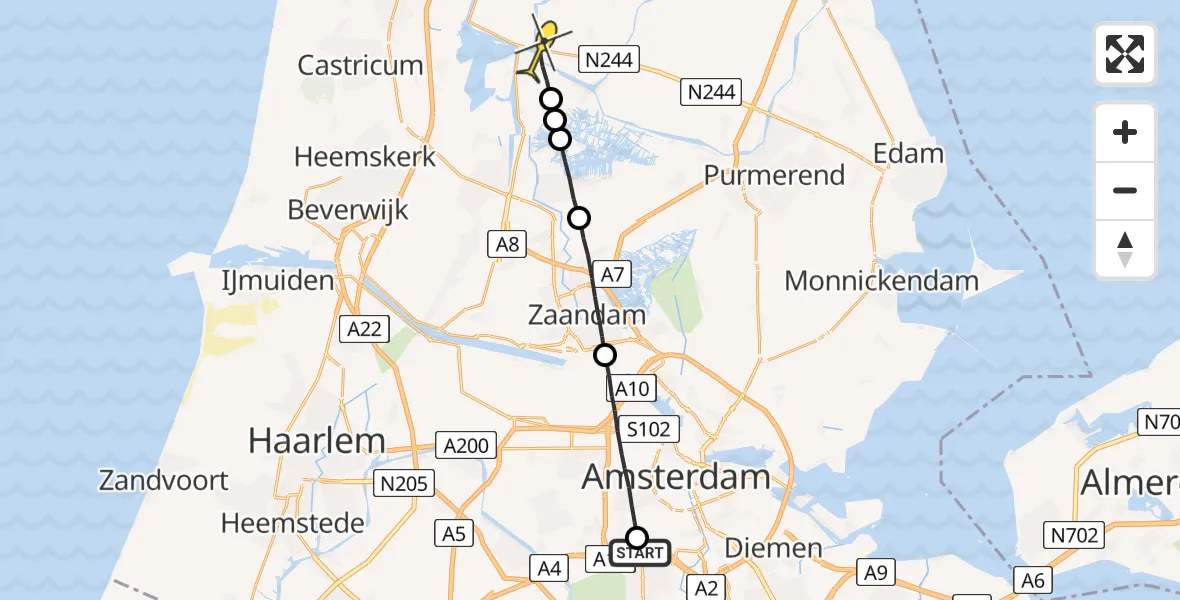 Routekaart van de vlucht: Lifeliner 1 naar West-Graftdijk