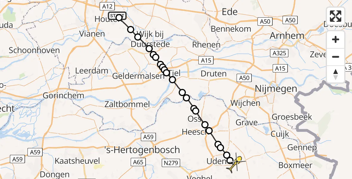 Routekaart van de vlucht: Lifeliner 3 naar Vliegbasis Volkel