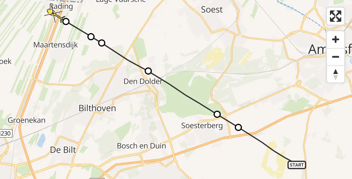 Routekaart van de vlucht: Politieheli naar Hollandsche Rading