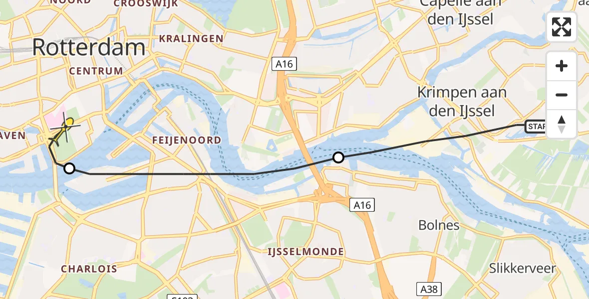 Routekaart van de vlucht: Lifeliner 2 naar Erasmus MC