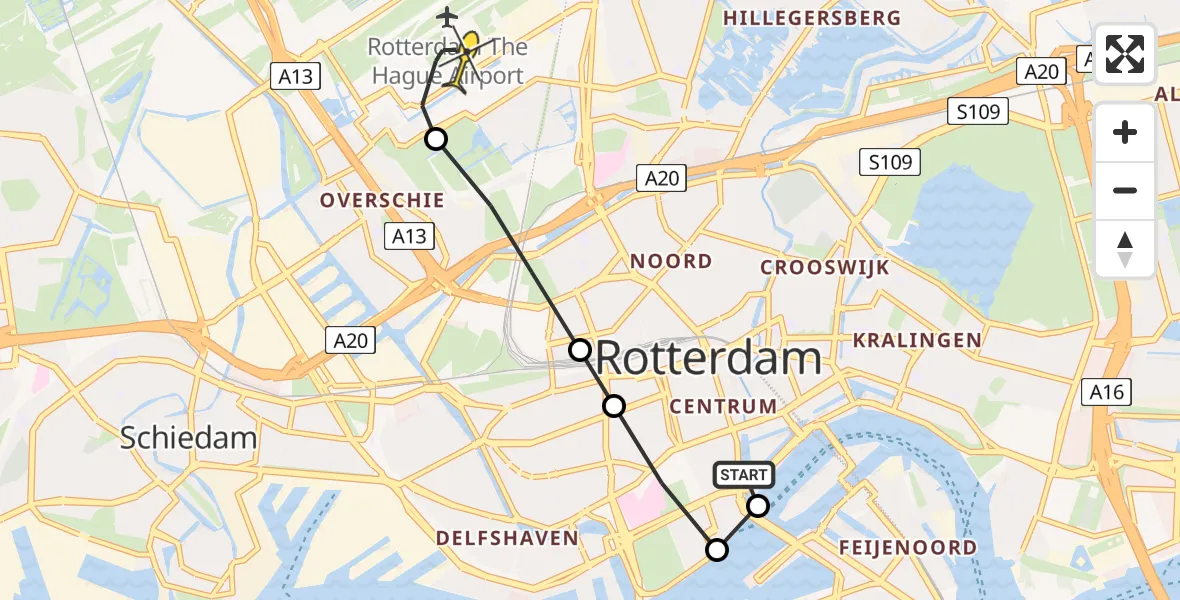 Routekaart van de vlucht: Lifeliner 2 naar Rotterdam The Hague Airport