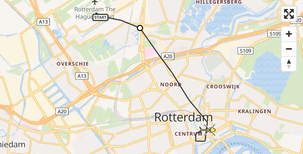 Routekaart van de vlucht: Lifeliner 2 naar Rotterdam