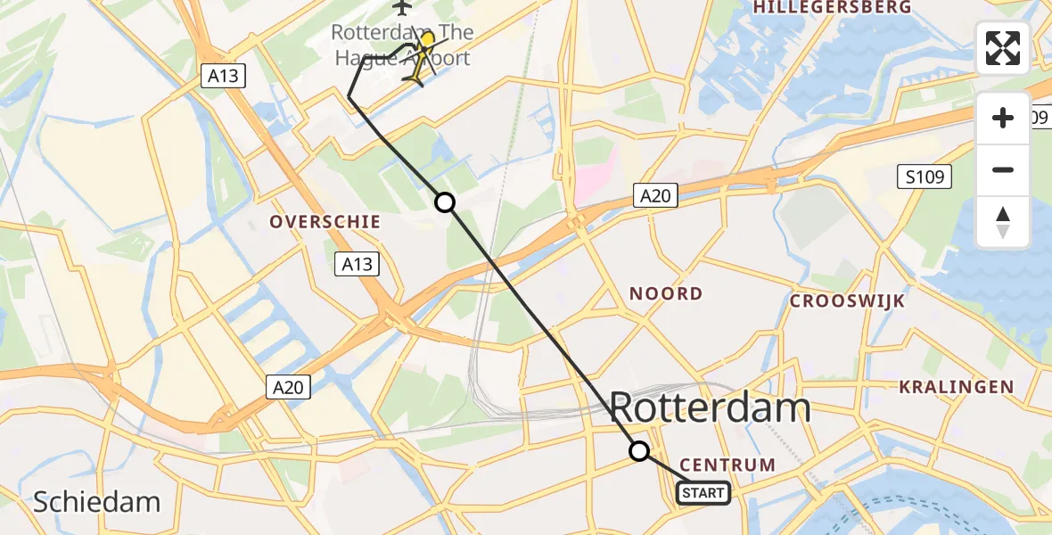 Routekaart van de vlucht: Lifeliner 2 naar Rotterdam The Hague Airport