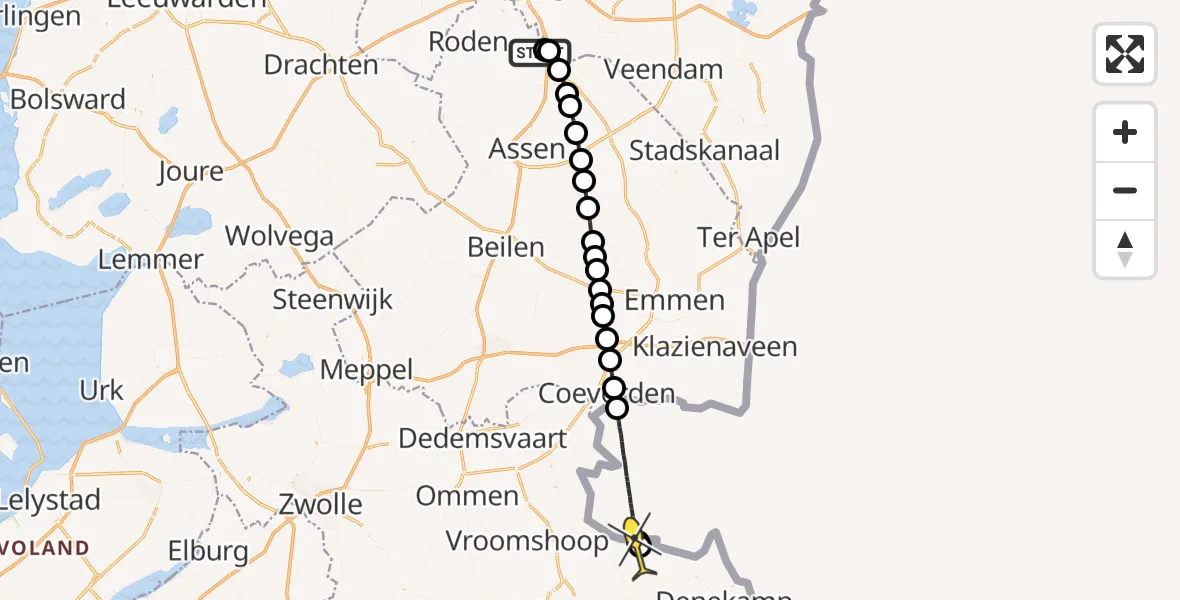 Routekaart van de vlucht: Lifeliner 4 naar Manderveen