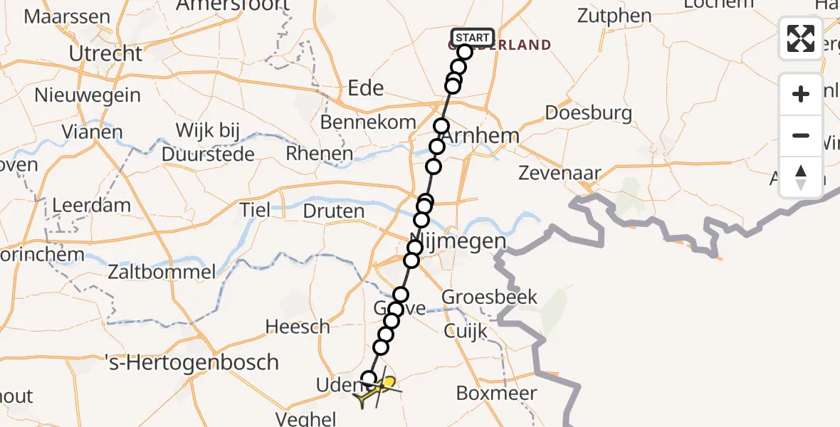 Routekaart van de vlucht: Lifeliner 3 naar Vliegbasis Volkel