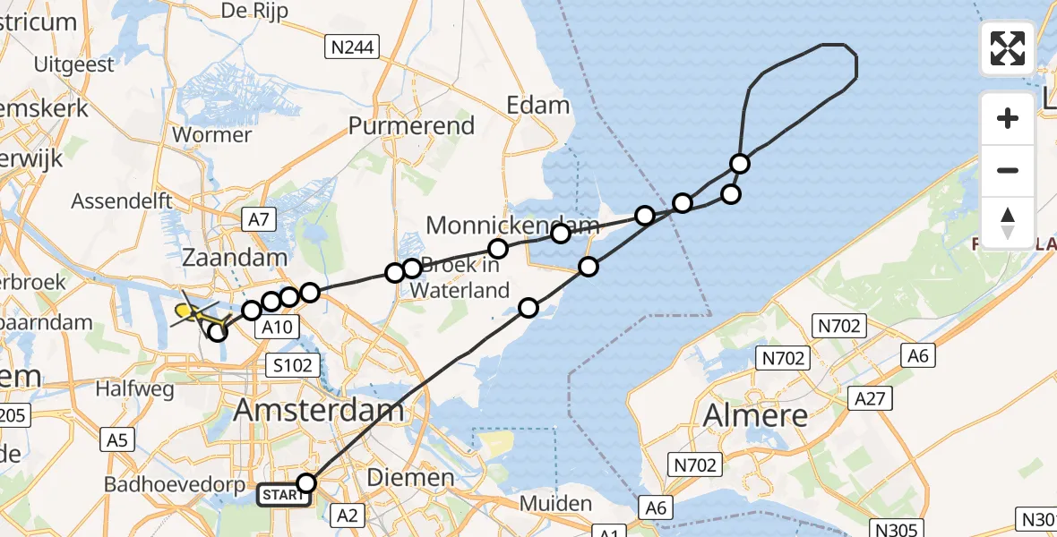 Routekaart van de vlucht: Lifeliner 1 naar Amsterdam Heliport