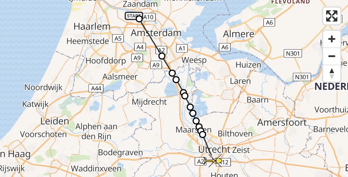 Routekaart van de vlucht: Lifeliner 1 naar Utrecht