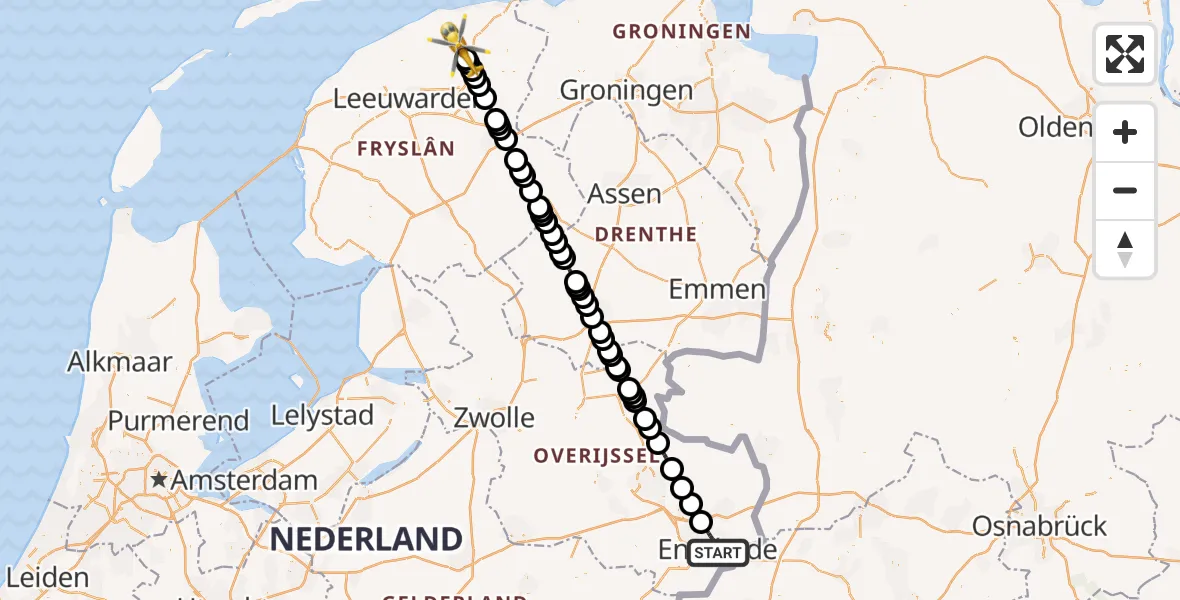 Vluchtroute Traumahelikopter Enschede - Damwâld, 10 augustus 2022, 13:09