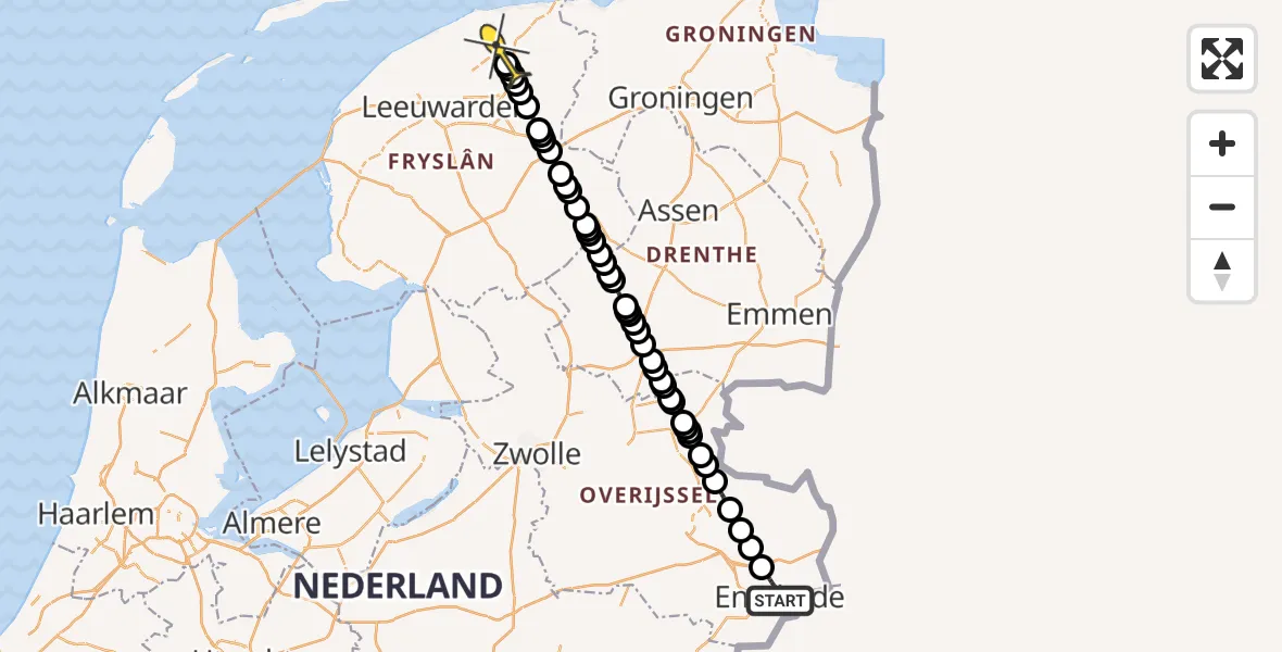 Routekaart van de vlucht: Lifeliner 4 naar Damwâld