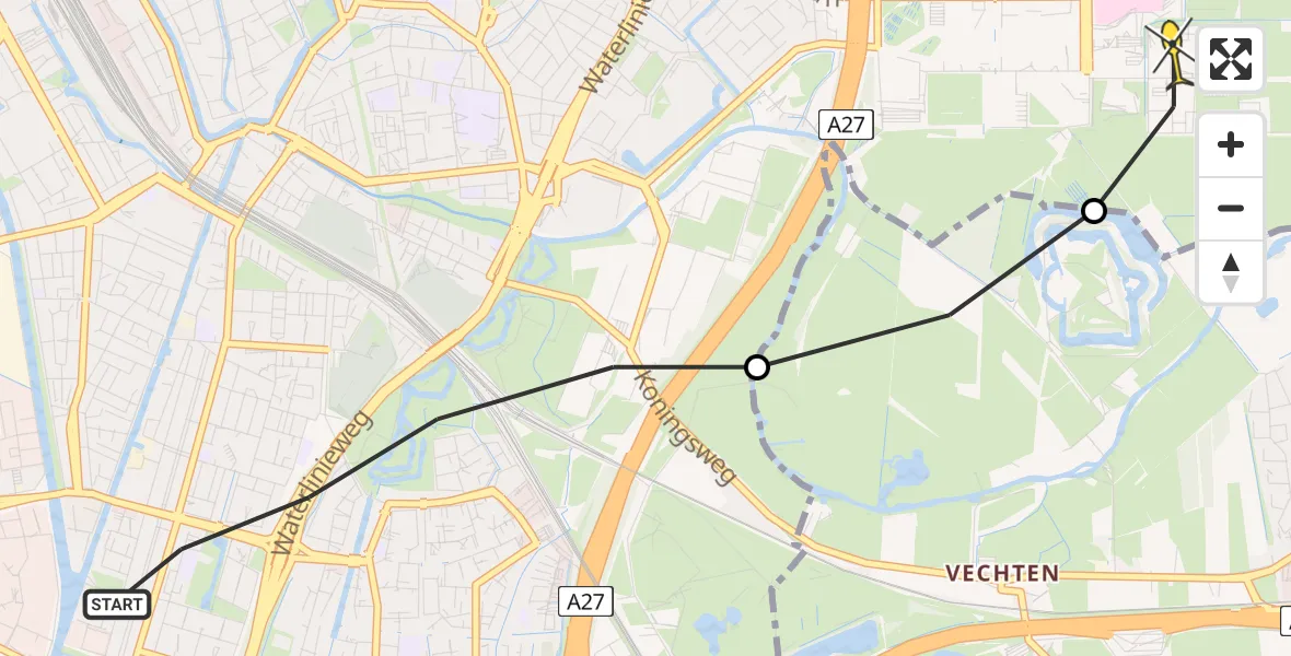 Routekaart van de vlucht: Lifeliner 1 naar Universitair Medisch Centrum Utrecht