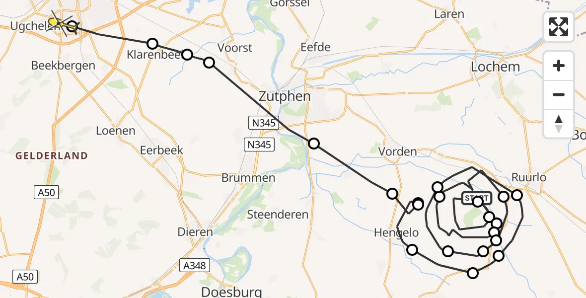 Routekaart van de vlucht: Politiehelikopter naar Apeldoorn