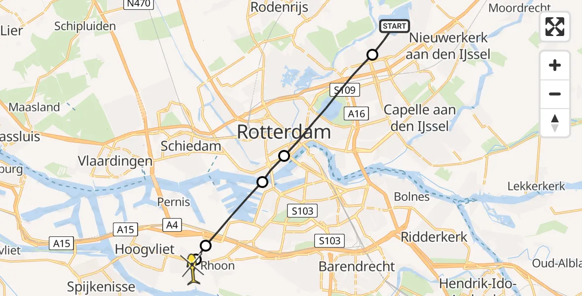 Routekaart van de vlucht: Lifeliner 2 naar Poortugaal