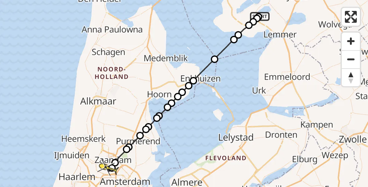 Routekaart van de vlucht: Lifeliner 1 naar Amsterdam Heliport