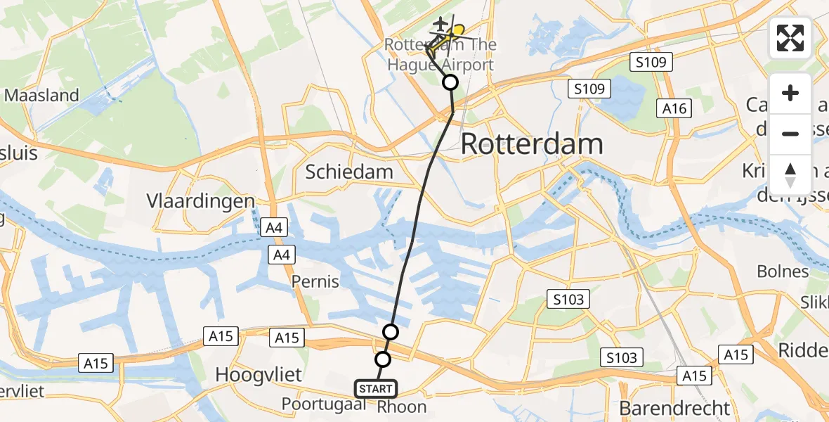 Routekaart van de vlucht: Lifeliner 2 naar Rotterdam The Hague Airport