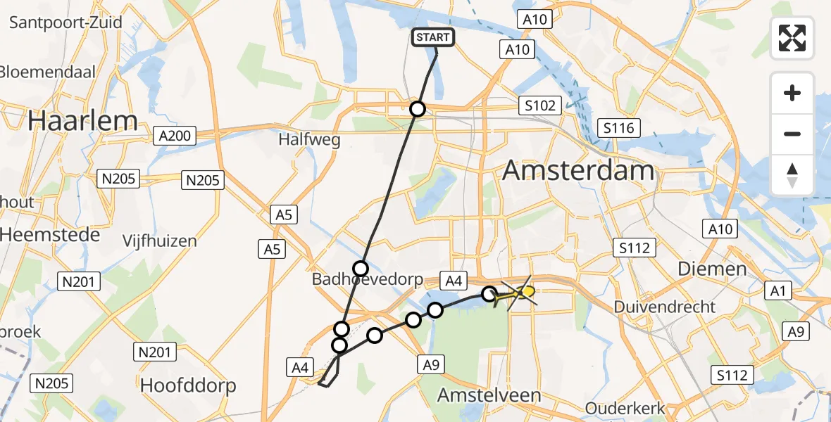 Routekaart van de vlucht: Lifeliner 1 naar VU Medisch Centrum Amsterdam