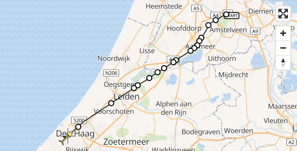 Routekaart van de vlucht: Lifeliner 1 naar Den Haag