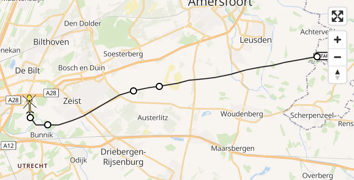 Routekaart van de vlucht: Lifeliner 3 naar Universitair Medisch Centrum Utrecht