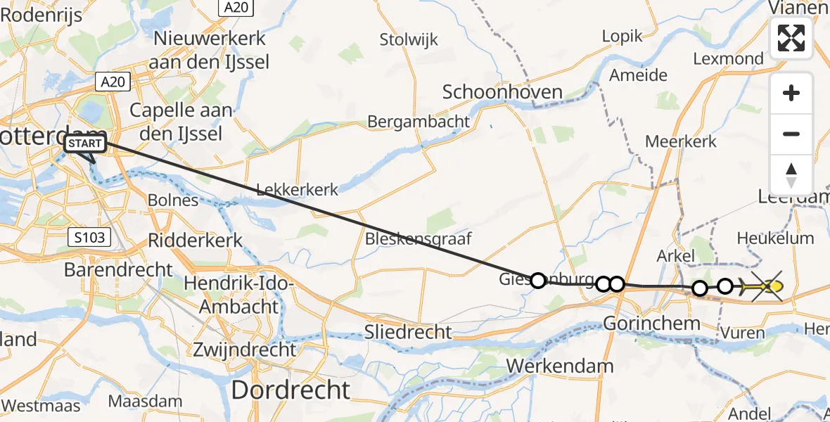 Routekaart van de vlucht: Politieheli naar Vuren