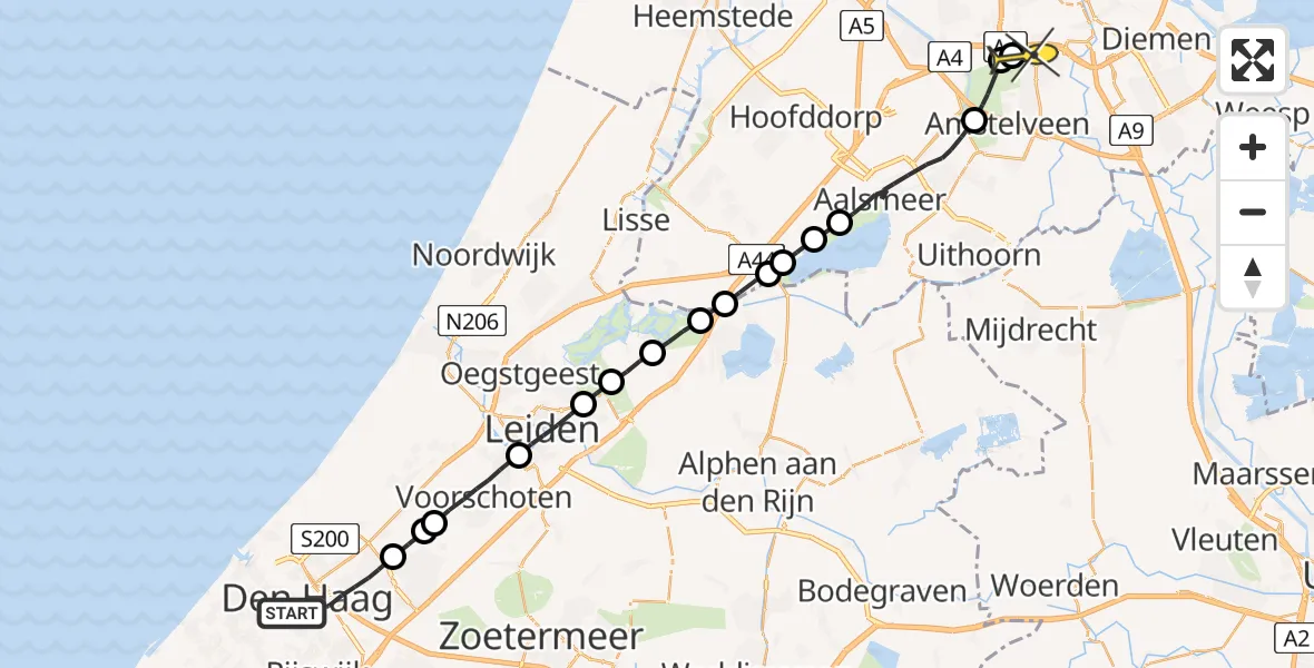 Routekaart van de vlucht: Lifeliner 1 naar VU Medisch Centrum Amsterdam