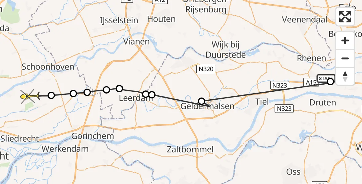 Routekaart van de vlucht: Politieheli naar Brandwijk