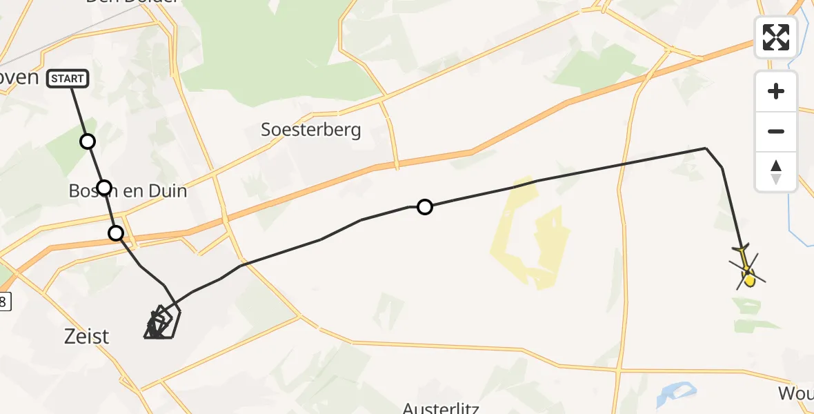 Routekaart van de vlucht: Politieheli naar Leusden