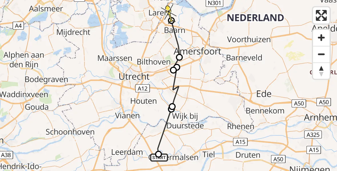 Routekaart van de vlucht: Politieheli naar Eemnes