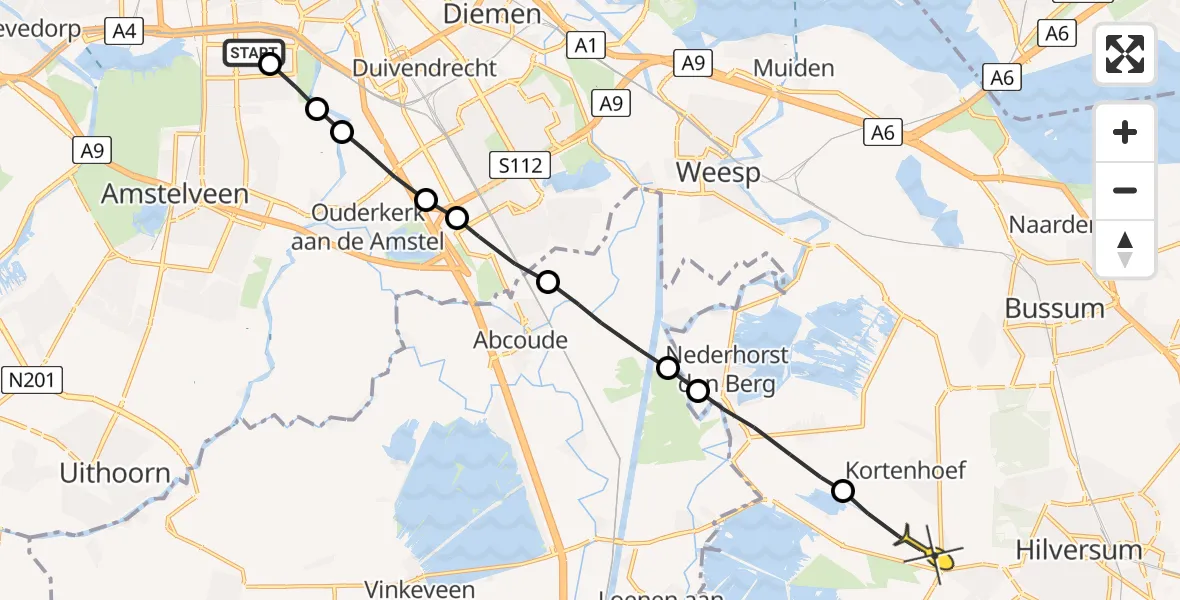 Routekaart van de vlucht: Lifeliner 1 naar Kortenhoef