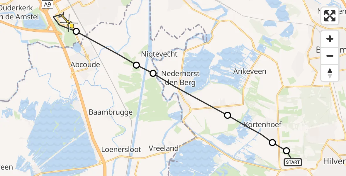 Routekaart van de vlucht: Lifeliner 1 naar Academisch Medisch Centrum (AMC)