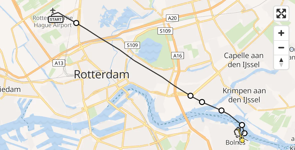 Routekaart van de vlucht: Lifeliner 2 naar Ridderkerk